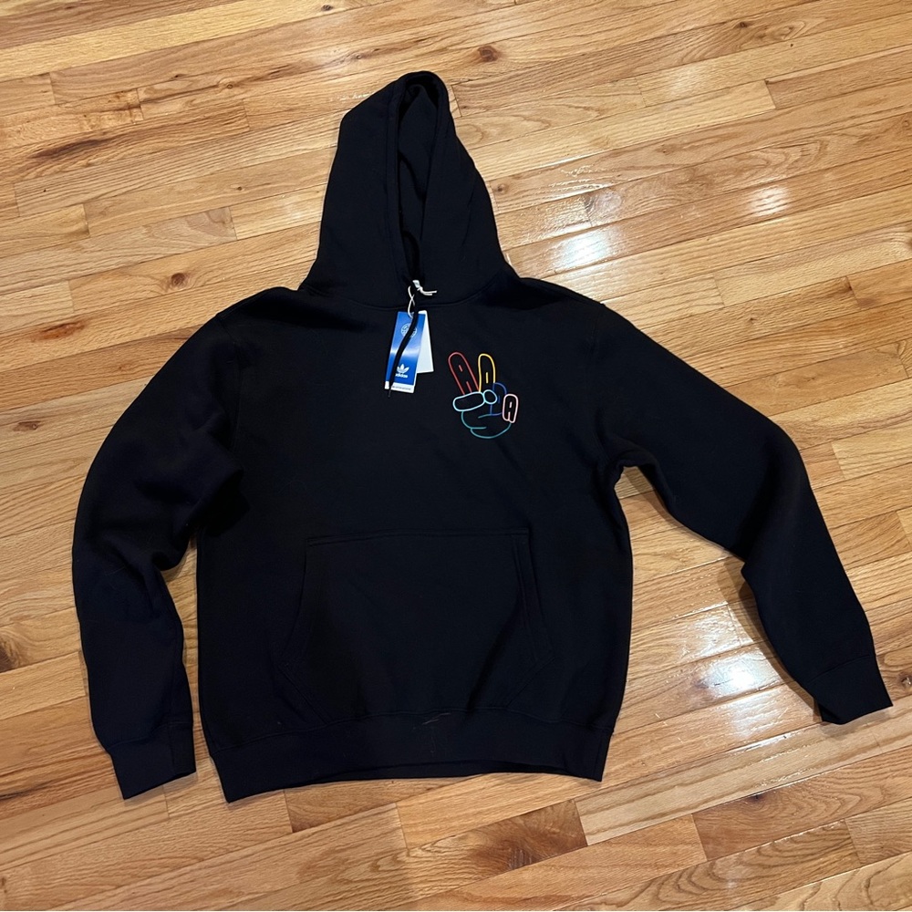 Adidas Men’s Hooded Pullover NWT Black OG Peace Sign Large